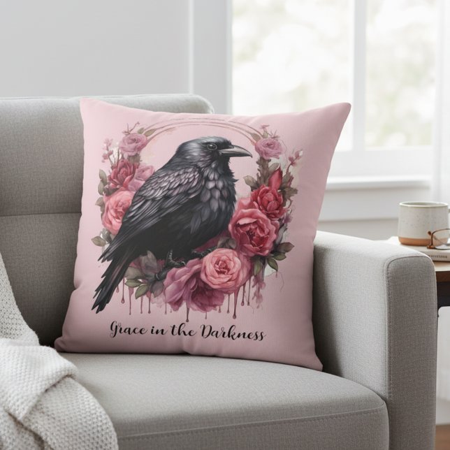 Pink Raven Roses Cushion (Pink Raven with roses pillow)