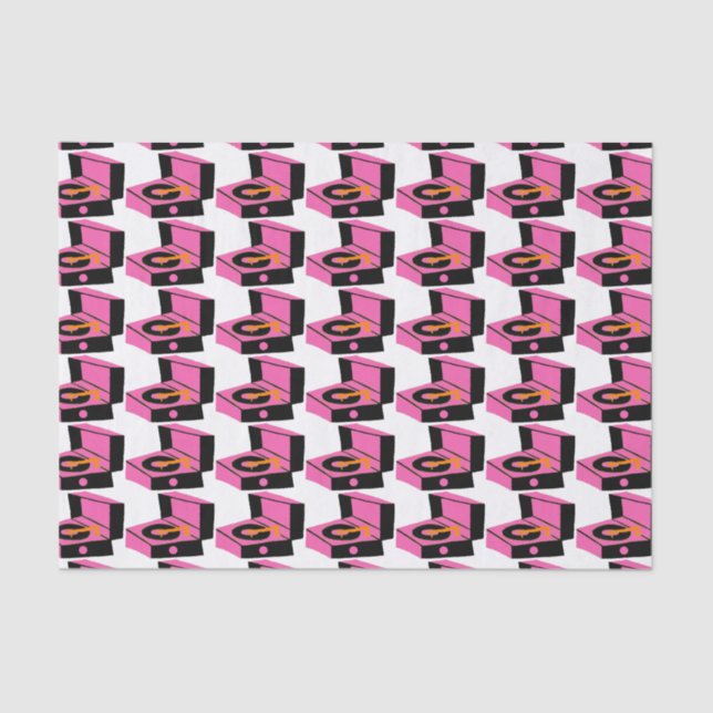 Pink Record Player Houndstooth Tissue Paper (Front)