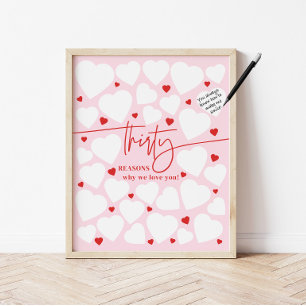Pink & Red 30 Reasons We Love You Hearts Birthday Poster