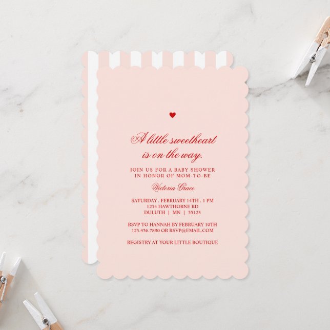 Pink & Red A Little Sweetheart Baby Shower Invitation (Front/Back In Situ)