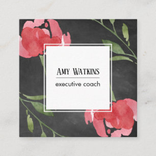 Pink Red Abstract Rose Buds Chalkboard Background Square Business Card
