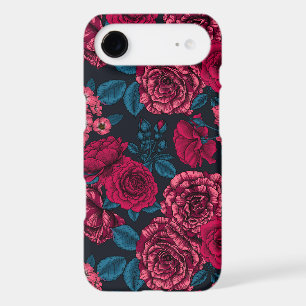Pink, red and bi-colour roses with blue leaves on