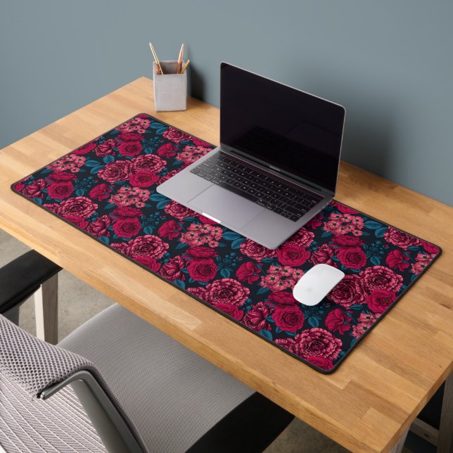 Pink, red and bi-colour roses with blue leaves on  desk mat (Office 2)