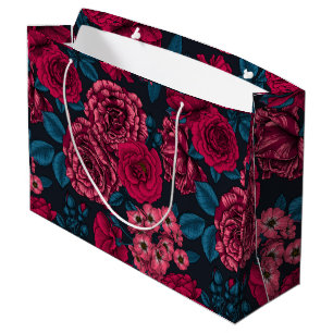 Pink, red and bi-colour roses with blue leaves on  large gift bag