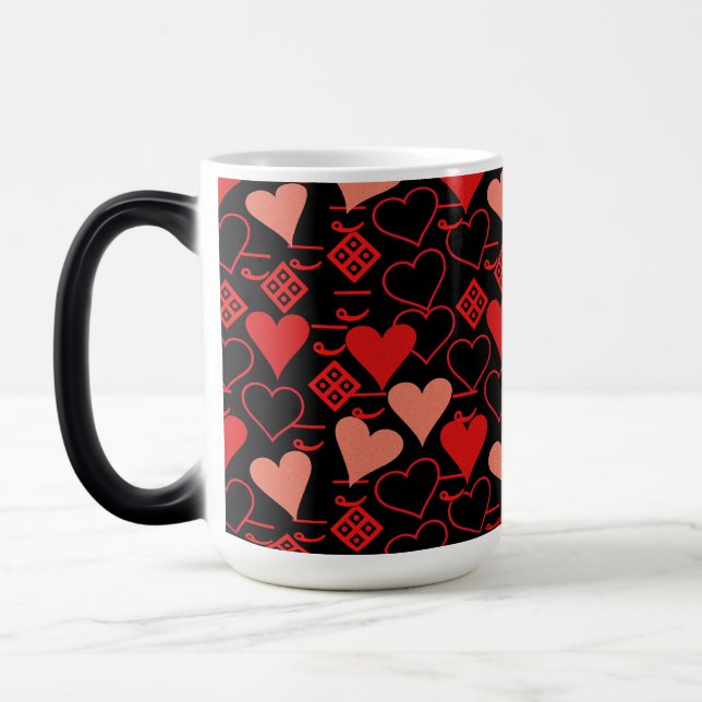 Pink, Red and Black Valentine's Day Pattern Magic Mug (Left)