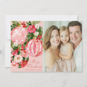Pink, Red and Cream Bright Floral Christmas Design Holiday Card