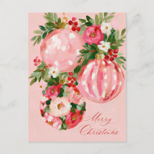 Pink, Red and Cream Bright Floral Christmas Design Holiday Postcard