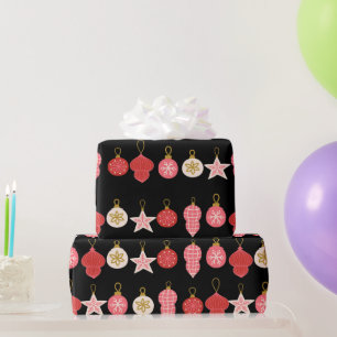 Pink, Red and Gold Christmas Ornament Wrapping Pap Paper