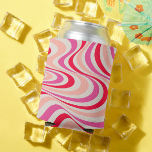 Pink, red and grey abstract retro swirl design can cooler
