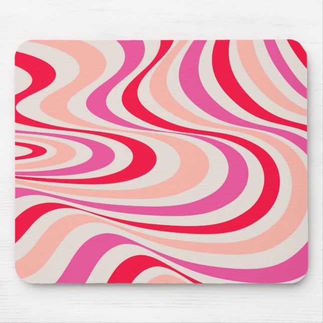 Pink, red and grey abstract retro swirl design mouse pad (Front)