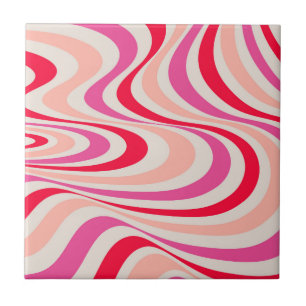 Pink, red and grey abstract retro swirl design tile