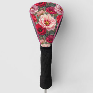 Pink, red and mauve flowers golf head cover