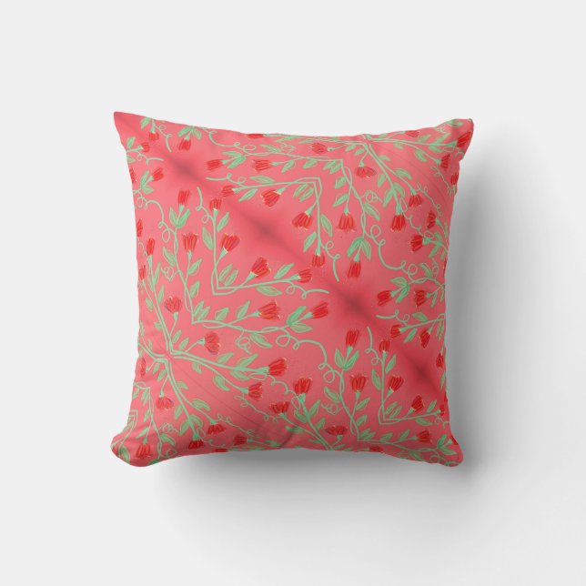 Pink Red And Mint Green Throw Pillow (Front)