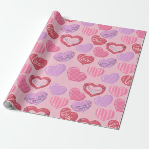 Pink, Red and Purple Love Hearts Wrapping Paper