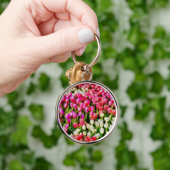 Pink Red and White Tulips from Mt Vernon Key Ring (Hand)