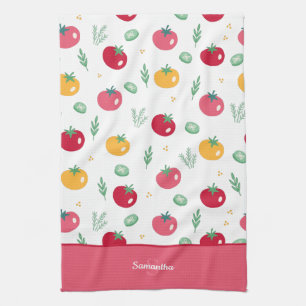 Pink Red and Yellow Tomato Pattern Tea Towel