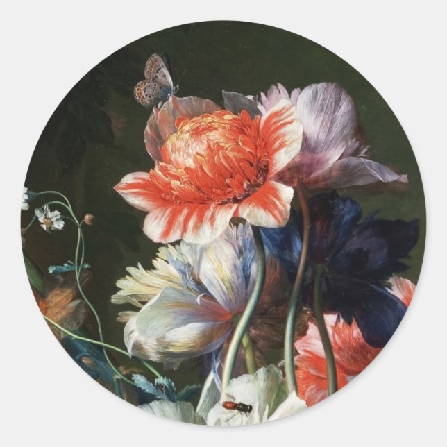 PINK RED ANEMONES WHITE FLOWERS,BUTTERFLY MONOGRAM CLASSIC ROUND STICKER (Front)