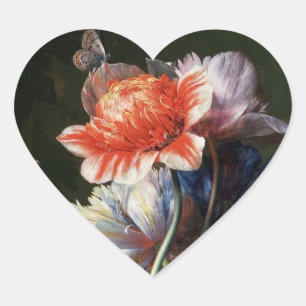 PINK RED ANEMONES WHITE FLOWERS,BUTTERFLY MONOGRAM HEART STICKER