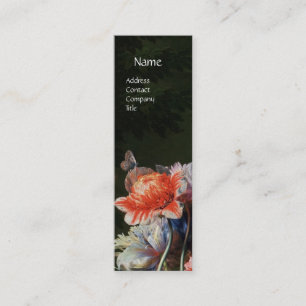 PINK RED ANEMONES WHITE FLOWERS,BUTTERFLY MONOGRAM MINI BUSINESS CARD
