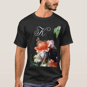 PINK RED ANEMONES WHITE FLOWERS,BUTTERFLY MONOGRAM T-Shirt
