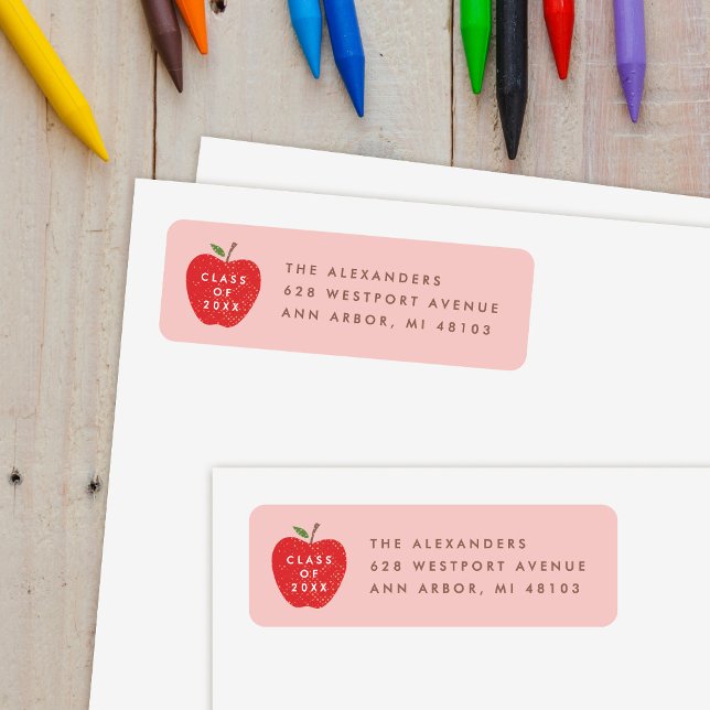 Pink Red Apple Preschool Graduation Address Label (Creator Uploaded)