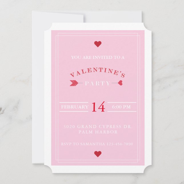 Pink Red Arrow Valentine's Day Party Invitation (Front)