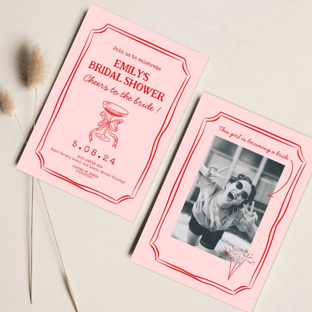 Pink Red Bachelorette Bridal Shower  Invitation (Creator Uploaded)