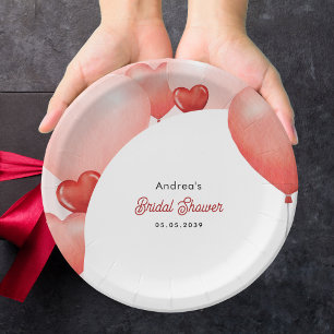Pink Red Balloons Valentine's Day Bridal Shower Paper Plate