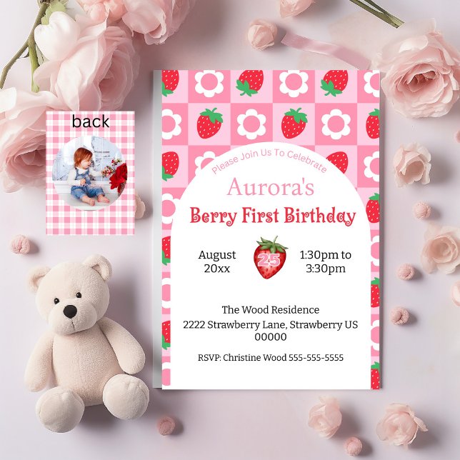 Pink & Red Berry First Birthday Party Invitation (Creator Uploaded)