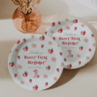 Pink & Red Berry First Strawberry Birthday 