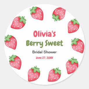 Pink & Red Berry Sweet Strawberry Bridal Shower  Classic Round Sticker