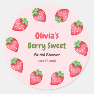 Pink & Red Berry Sweet Strawberry Bridal Shower  Classic Round Sticker