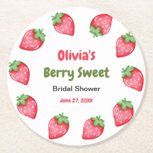 Pink & Red Berry Sweet Strawberry Bridal Shower  Round Paper Coaster