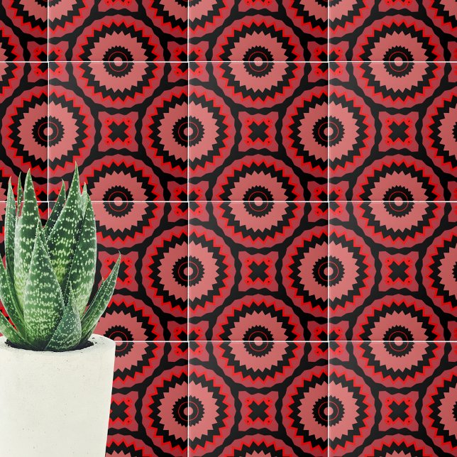 Pink Red Black Boho Ethnic Geometric Pattern Tile (Creator Uploaded)