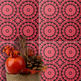 Pink Red Black Ethnic Moroccan Mosaic Pattern Tile