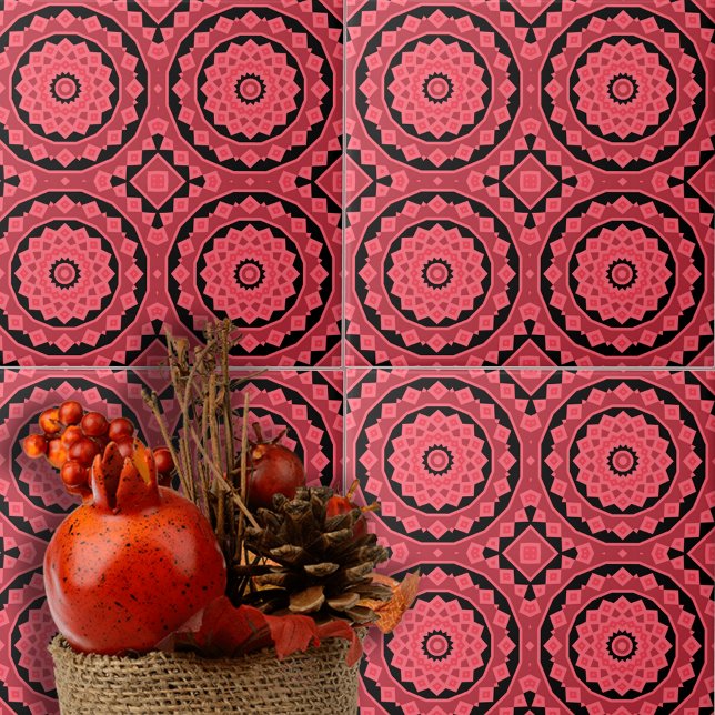 Pink Red Black Ethnic Moroccan Mosaic Pattern Tile (Creator Uploaded)