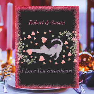 Pink Red Black Heart Funny Cute Cat Valentines Day Holiday Card