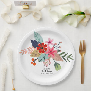 Pink red blue large bouquet summer flowers paper plate