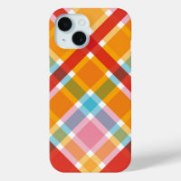 Pink Red Blue Orange Retro Plaid Checks Pattern