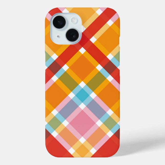 Pink Red Blue Orange Retro Plaid Checks Pattern Case-Mate iPhone Case (Back)
