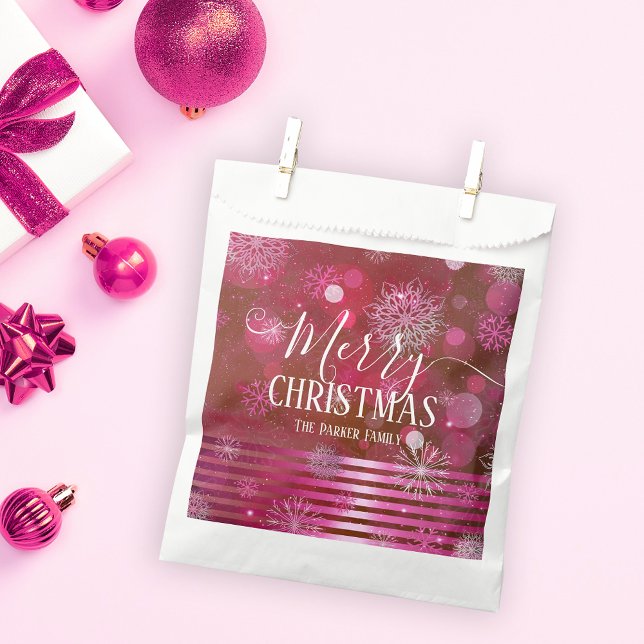 Pink Red Bokeh Lights Snowflakes Winter Wonderland Favour Bags (Creator Uploaded)