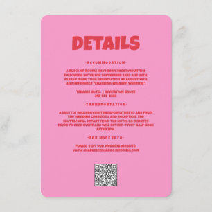Pink Red Bold Funky Groovy Wedding Detail Enclosure Card