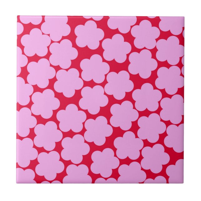 Pink Red Bold Y2K Wildflower Vibrant Spring Decor Tile (Front)