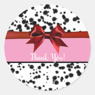 Pink Red Bow Black Dalmatian Spots Birthday Party Classic Round Sticker