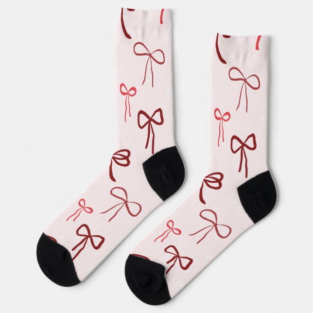 Pink Red Bow Christmas Socks (Left)