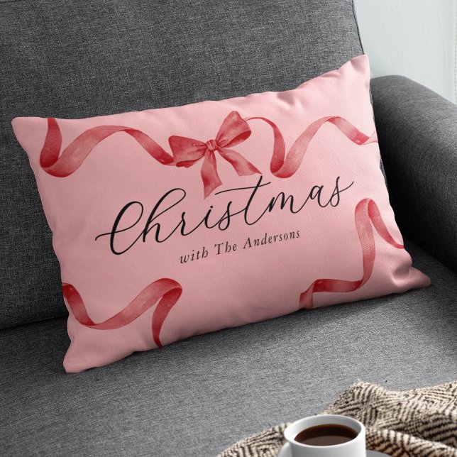 Pink Red Bow Family Christmas Lumbar Cushion (Creator Uploaded)