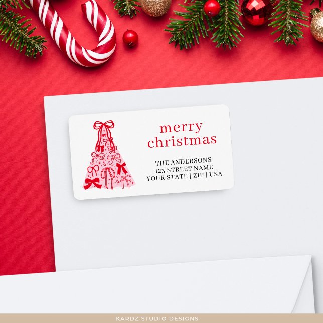 Pink Red Bow Merry Christmas Address Label (Creator Uploaded)