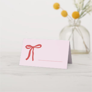 Pink Red Bow Minimalist Fill in Place Card