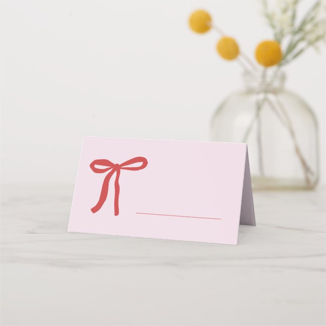 Pink Red Bow Minimalist Fill in  Place Card (Front)