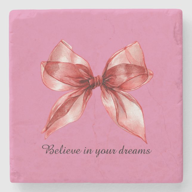 Pink Red Bow  Stone Coaster (Front)